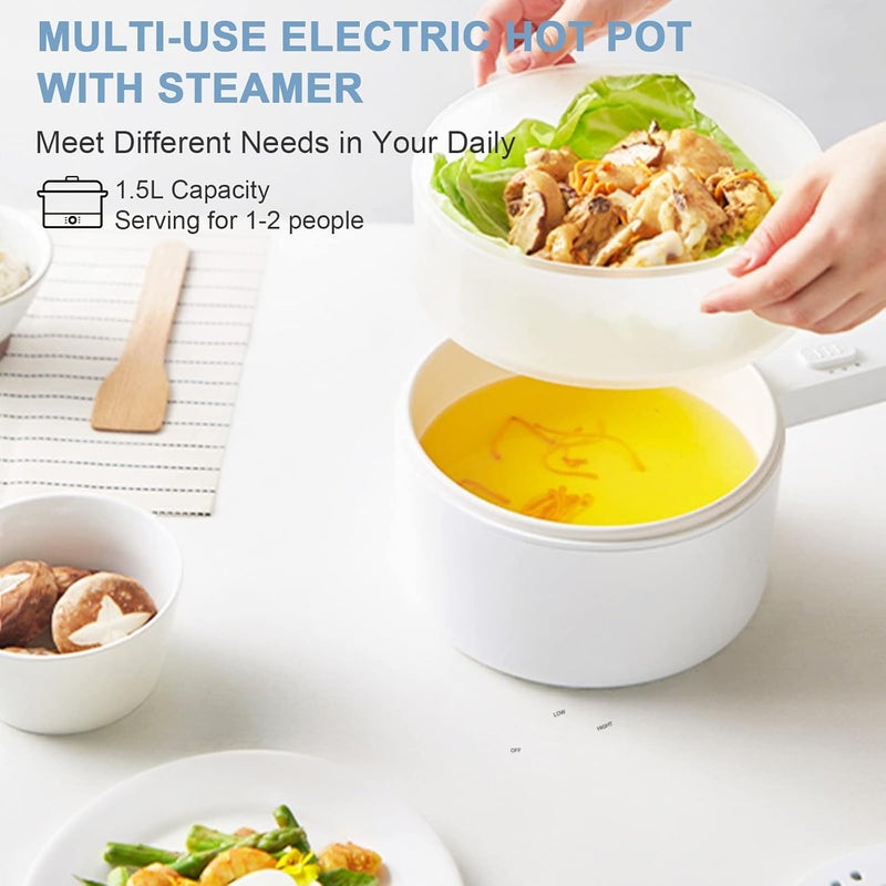 olayks olakys. Electric Hot Pot with Steamer,1.5L Ceramic Glaze Non-stick Portable Pot, Dual Power Multi-functional Electric Cooker, Suitable for Steak, Pasta, Hot Pot, Ramen, Electric Pot for Dorm - Image 5